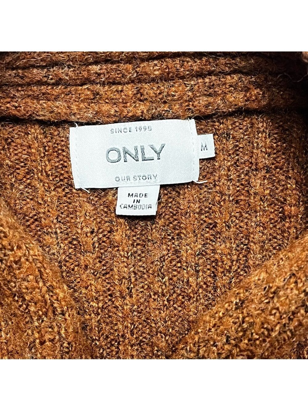 ONLY Longline Cardigan Sweater Coat Ribbed Knit Rust Brown Button M - Picture 3 of 6